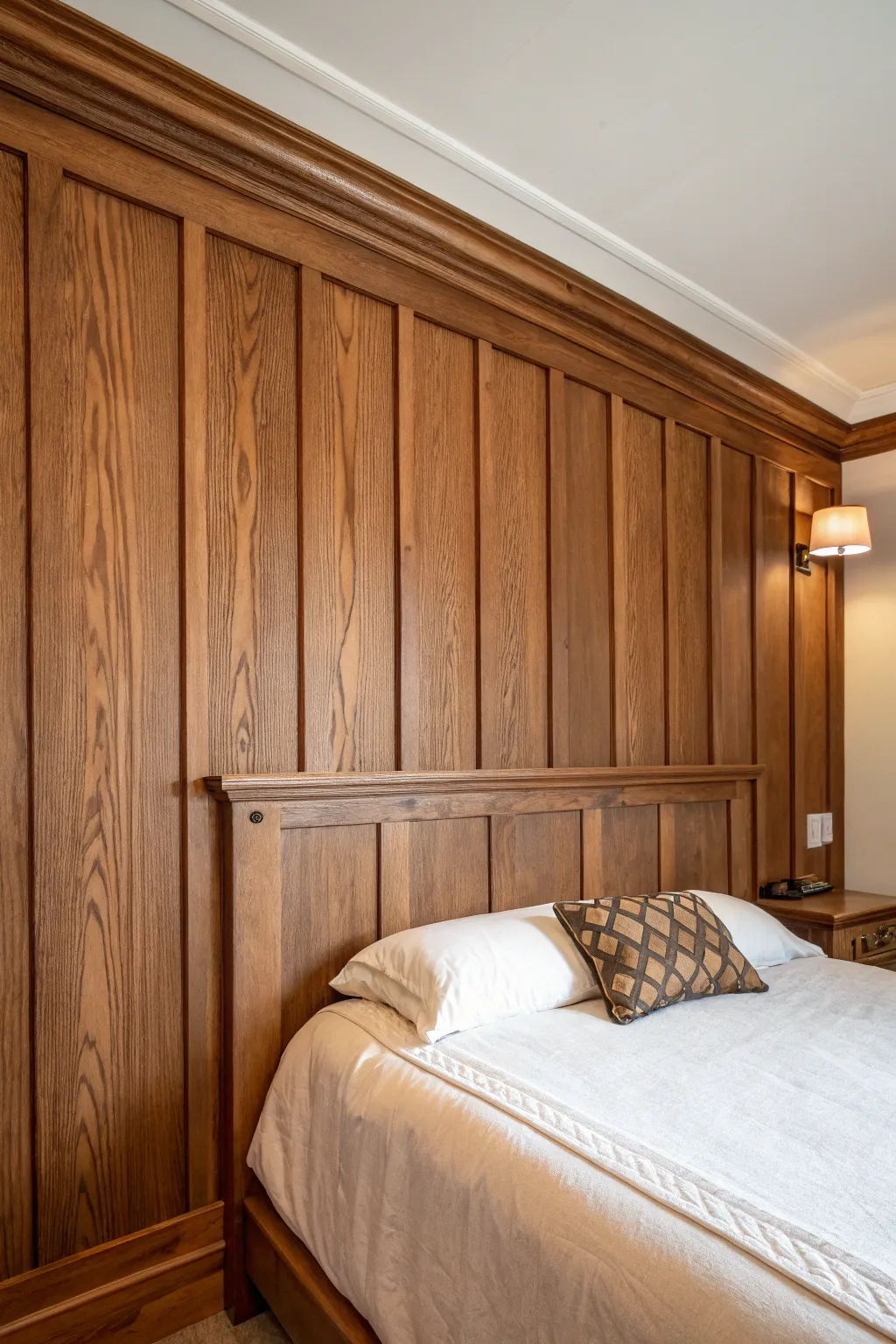 Transform your bedroom into a serene retreat with the timeless elegance of a board and batten wall.