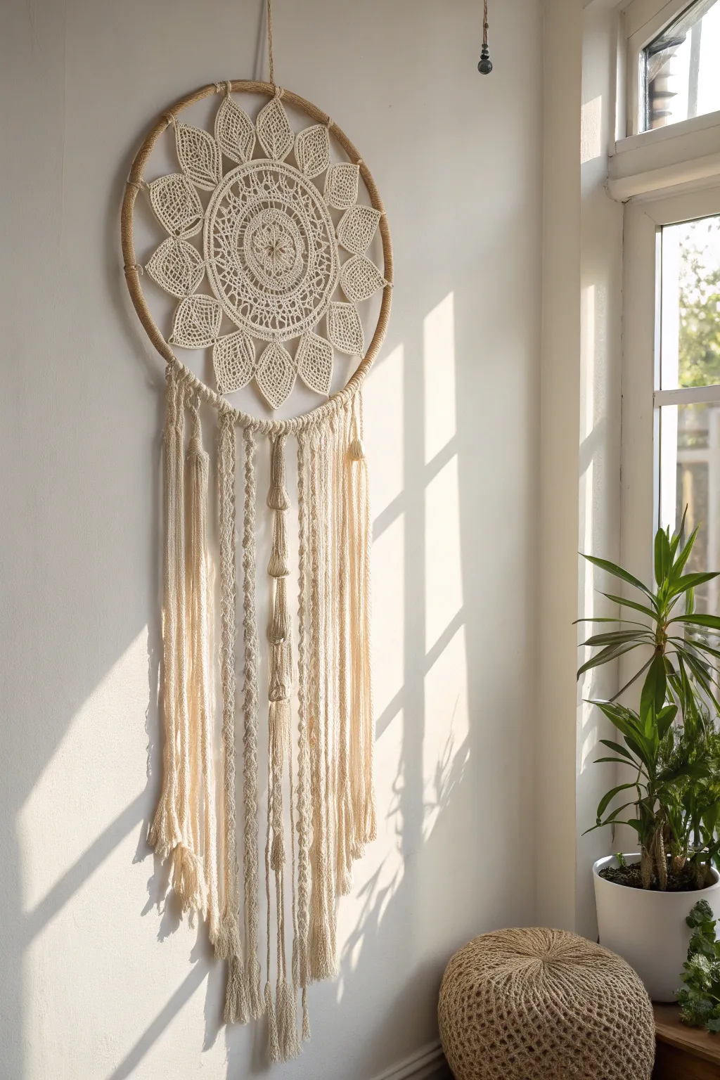 Capture dreams and compliments with this beautifully crafted crochet dreamcatcher.