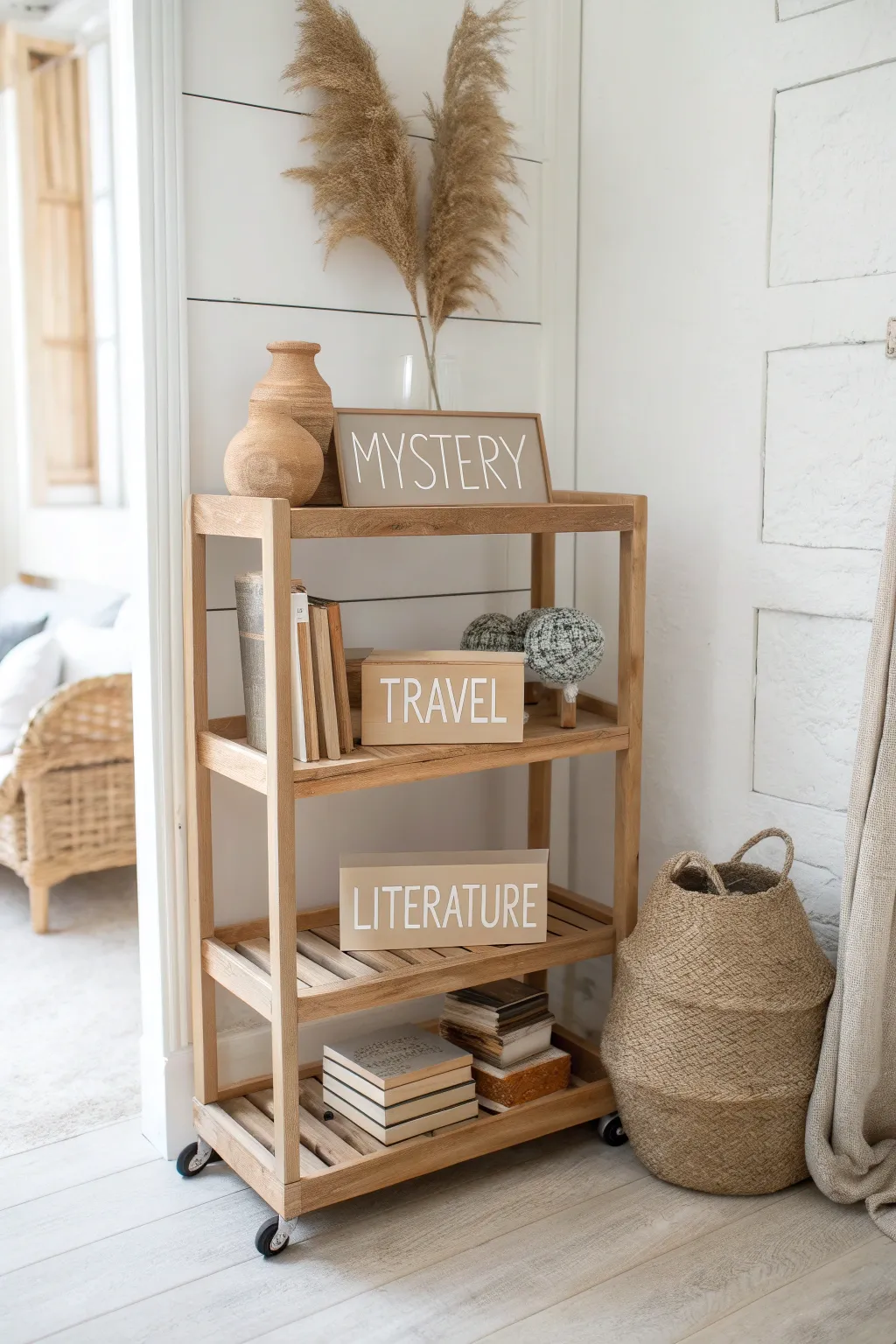 Transform your reading space with a stylish book cart that marries organization with elegant Scandinavian minimalism.