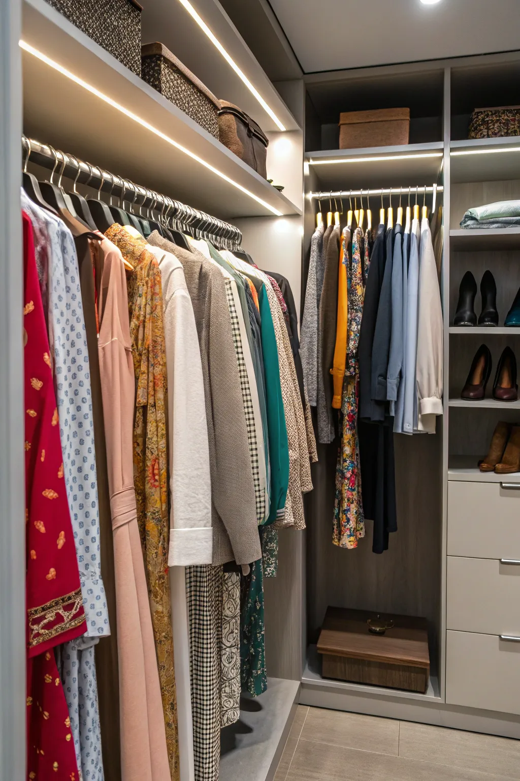 Ample hanging space ensures all clothing types are organized and accessible.