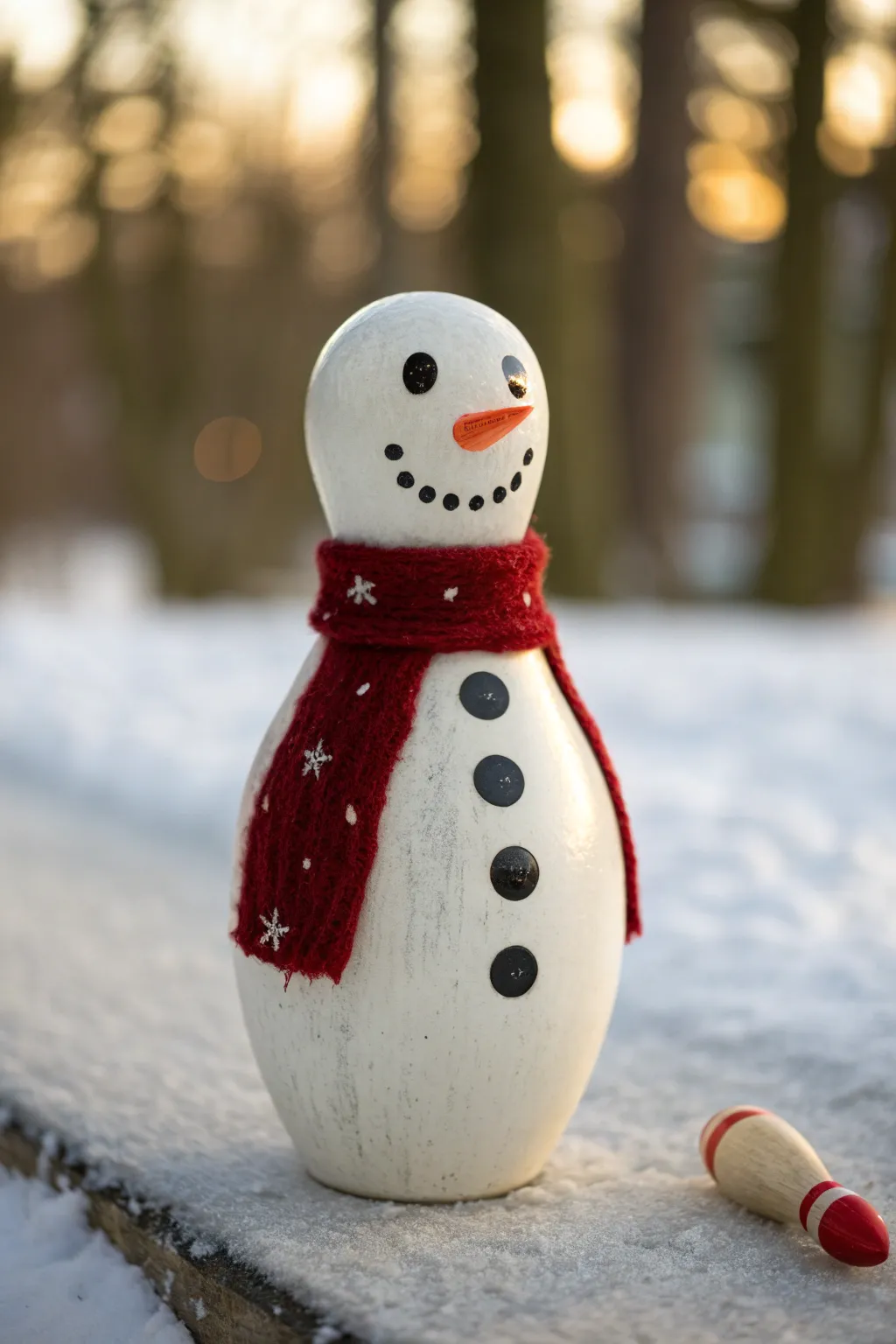 Crafted with precision: A snowman bowling pin that brings winter magic indoors.