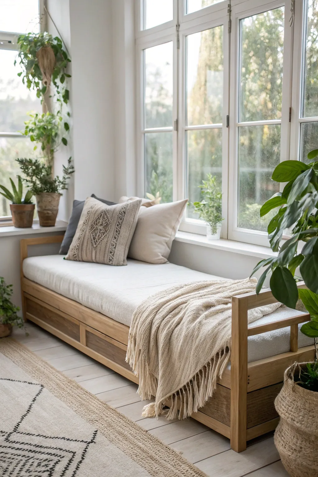 Morning bliss: A sunlit daybed retreat for moments of pure relaxation.