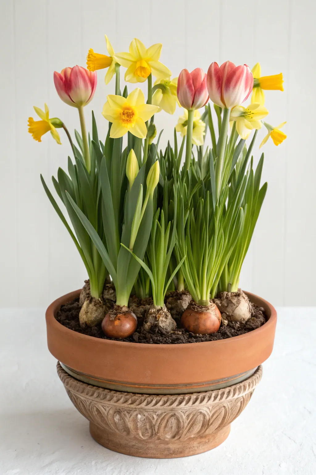 Embrace spring with a stunning tulip and daffodil bulb lasagna — a masterpiece of minimalist elegance.