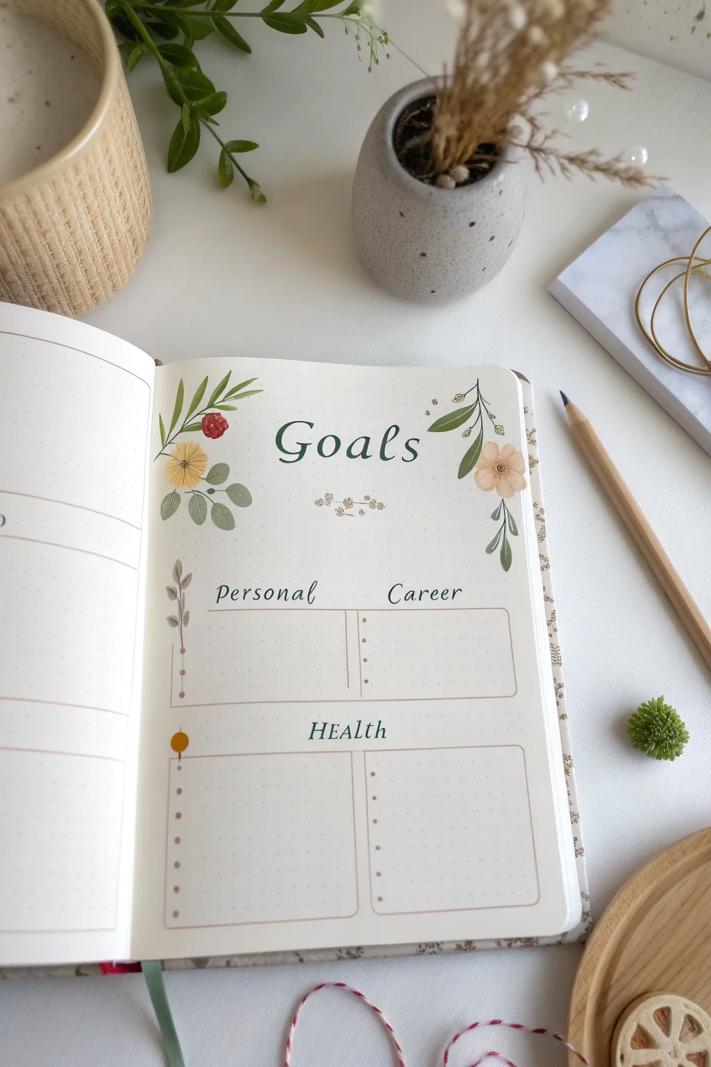 Elevate your goal-setting with beautifully divided sections that bring clarity and focus to every aspect of life. #BulletJournalGoals #ScandinavianMinimalism #BohoCharm