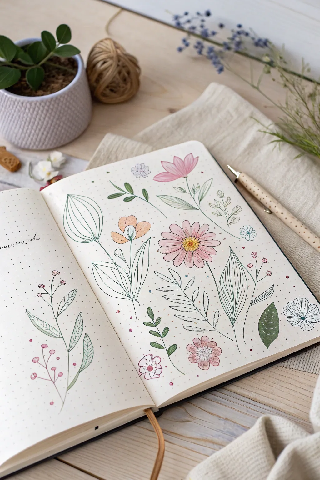 Embrace the serene beauty of floral doodles in your bullet journal for a calming, nature-inspired touch.