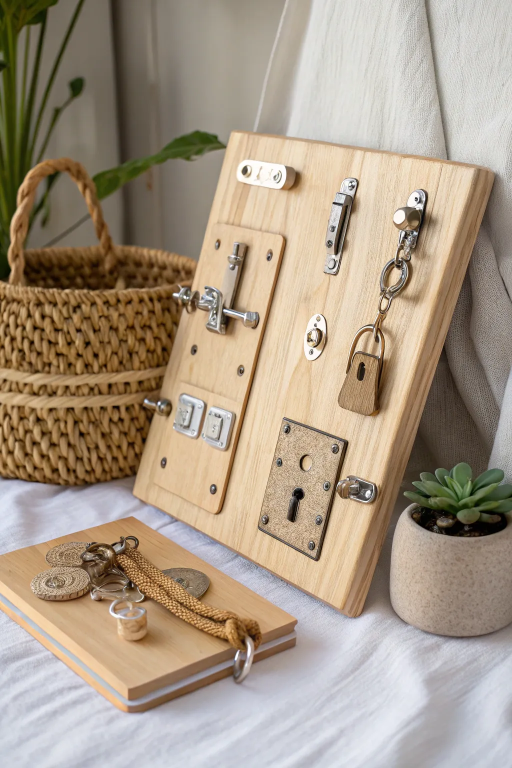 Unlock the joy of learning with this charming busy board, where simplicity meets playful curiosity.
