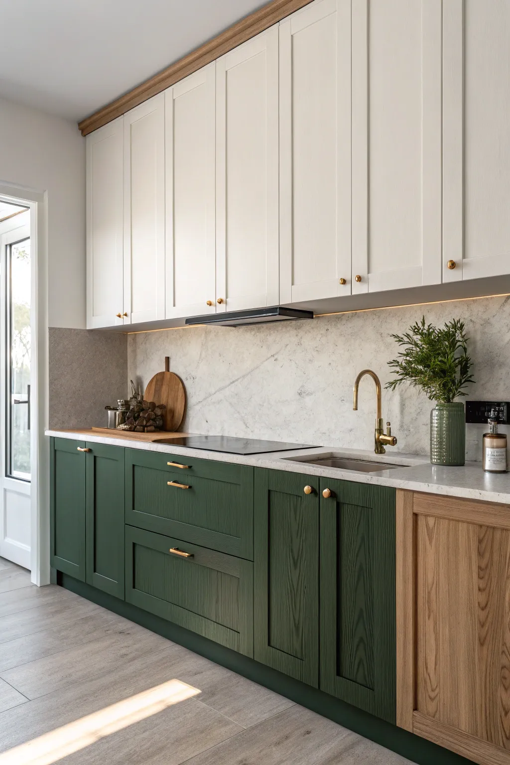 Elevate your kitchen with chic two-tone cabinets that blend minimalist elegance with boho flair.