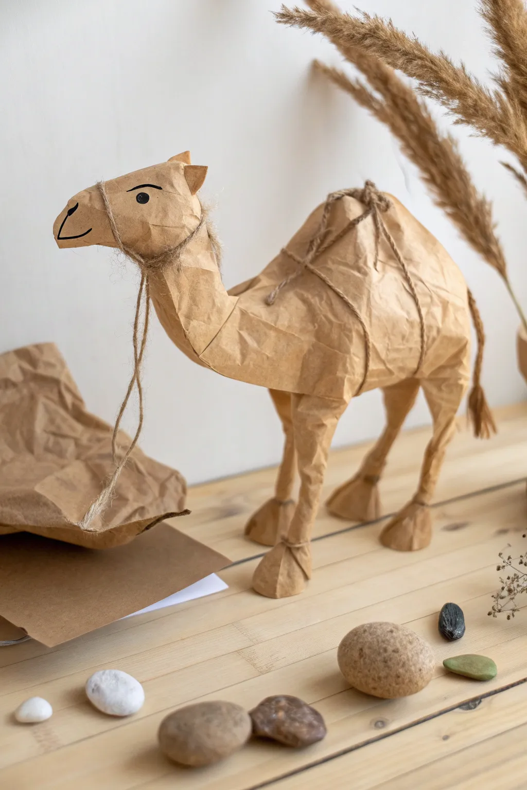 Let imagination roam the deserts with this charming paper bag camel puppet, a perfect blend of minimalism and bohemian flair.
