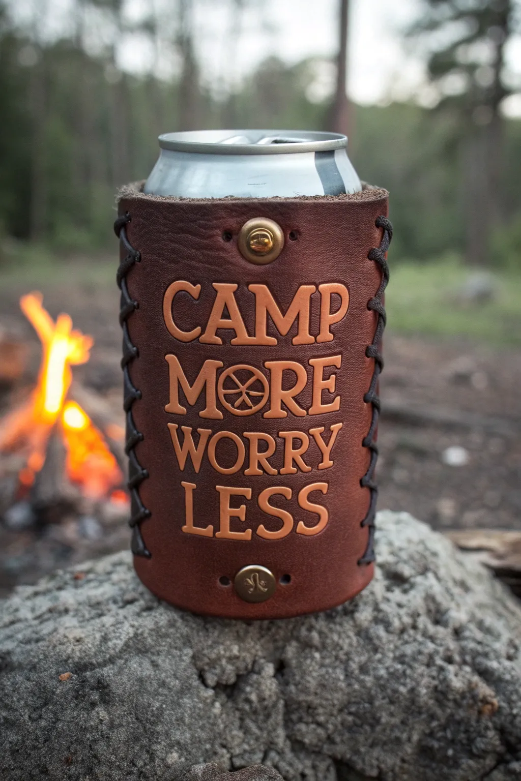 Sip and smile around the campfire with a touch of humor and craftsmanship.