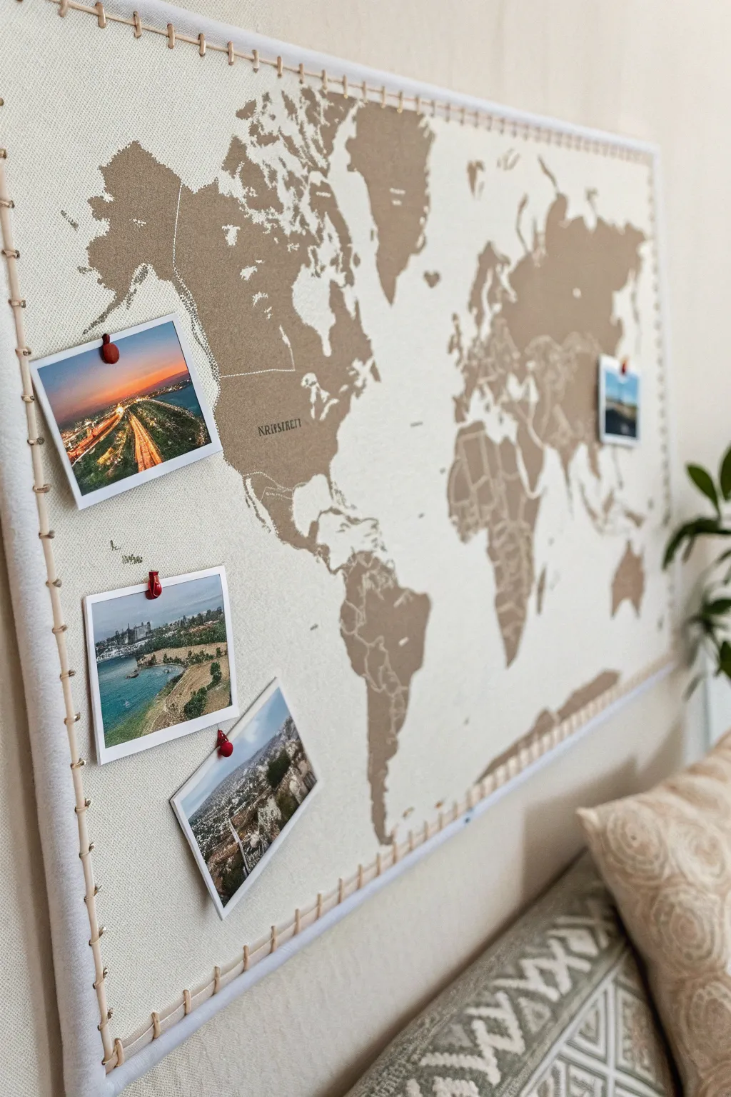 Relive your adventures with a minimalist travel memories map, blending Scandinavian simplicity with a boho touch.