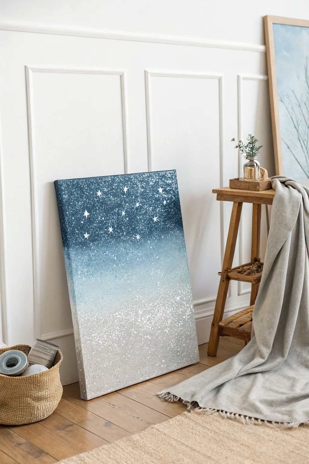 Discover the elegance of dual-tone glitter art — where blue meets silver under a minimalist touch.