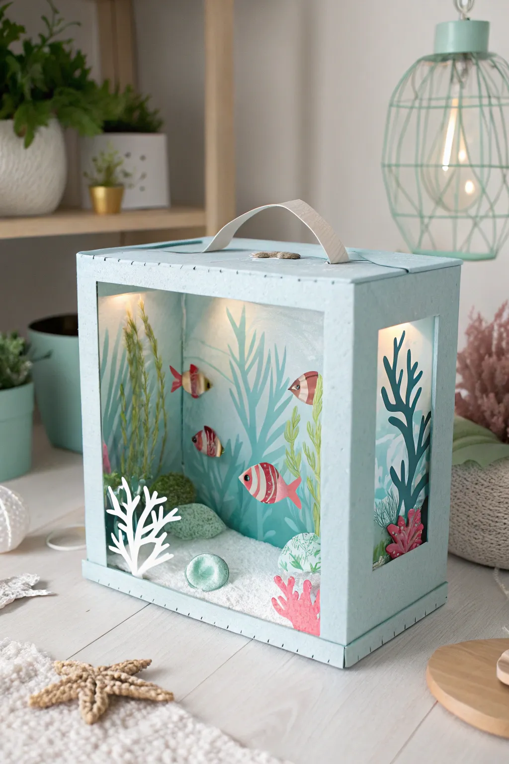 Dive into creativity with this charming DIY cardboard aquarium, where simplicity meets the beauty of the ocean.