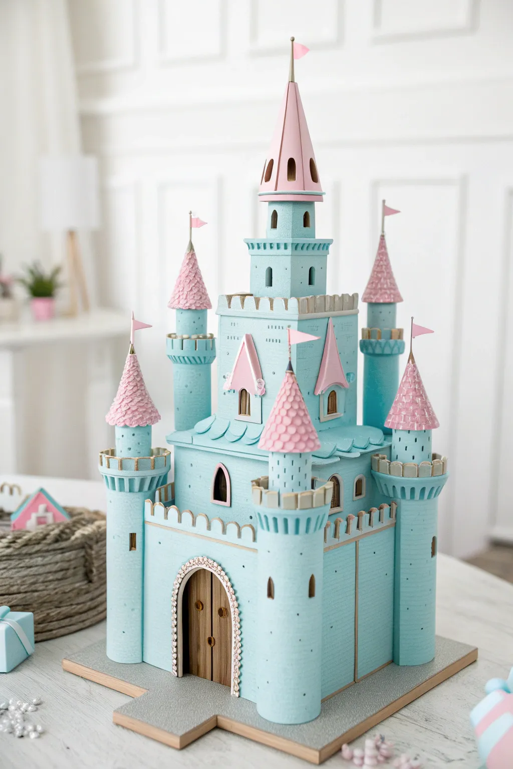 Step into a fairy tale with this dreamy pastel cardboard castle.