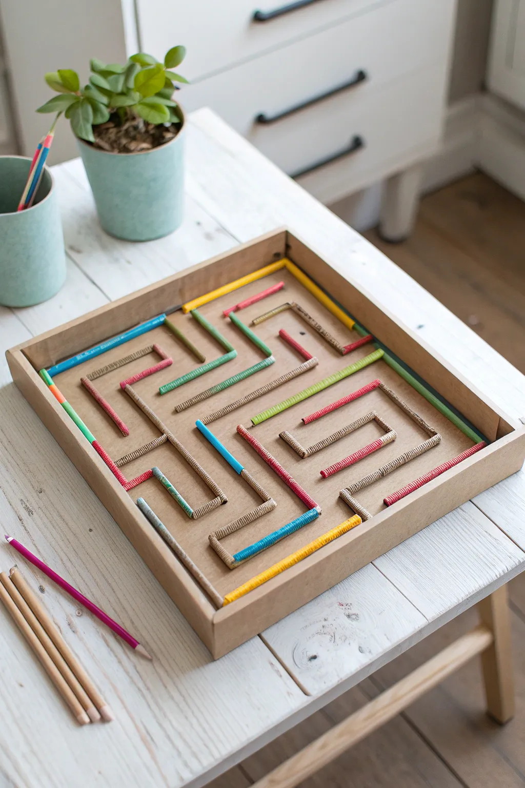 Explore creativity with this charming straw pathway maze—where simplicity meets vibrant fun!