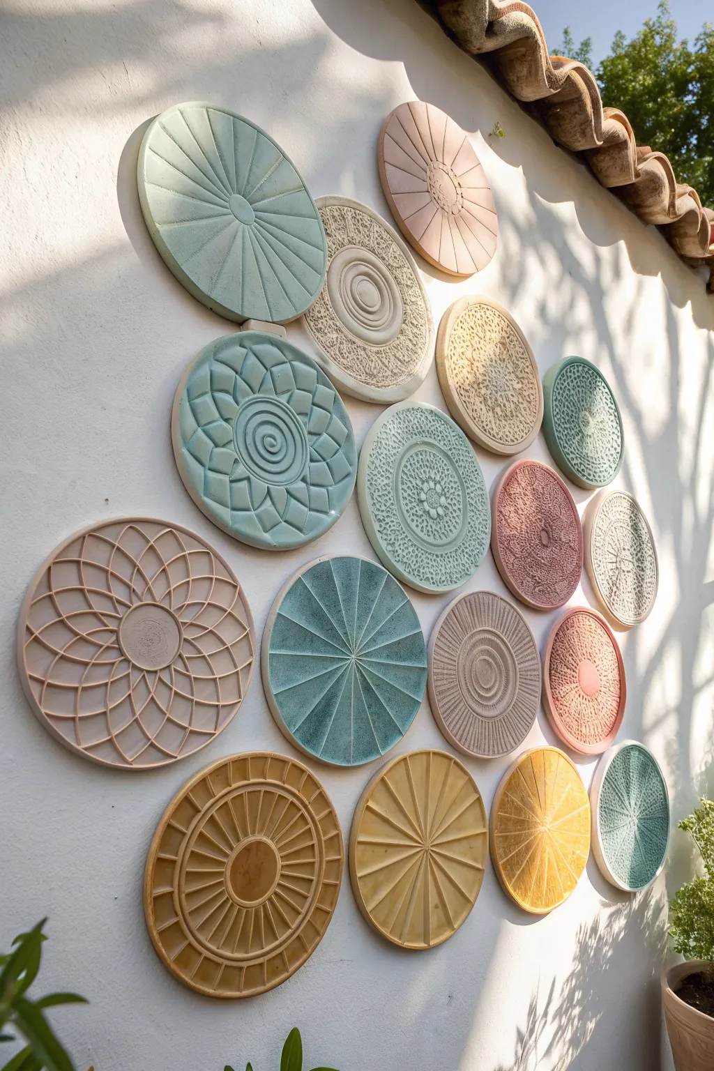 Embrace artistry and functionality with a stunning circular display of ceramic test tiles.