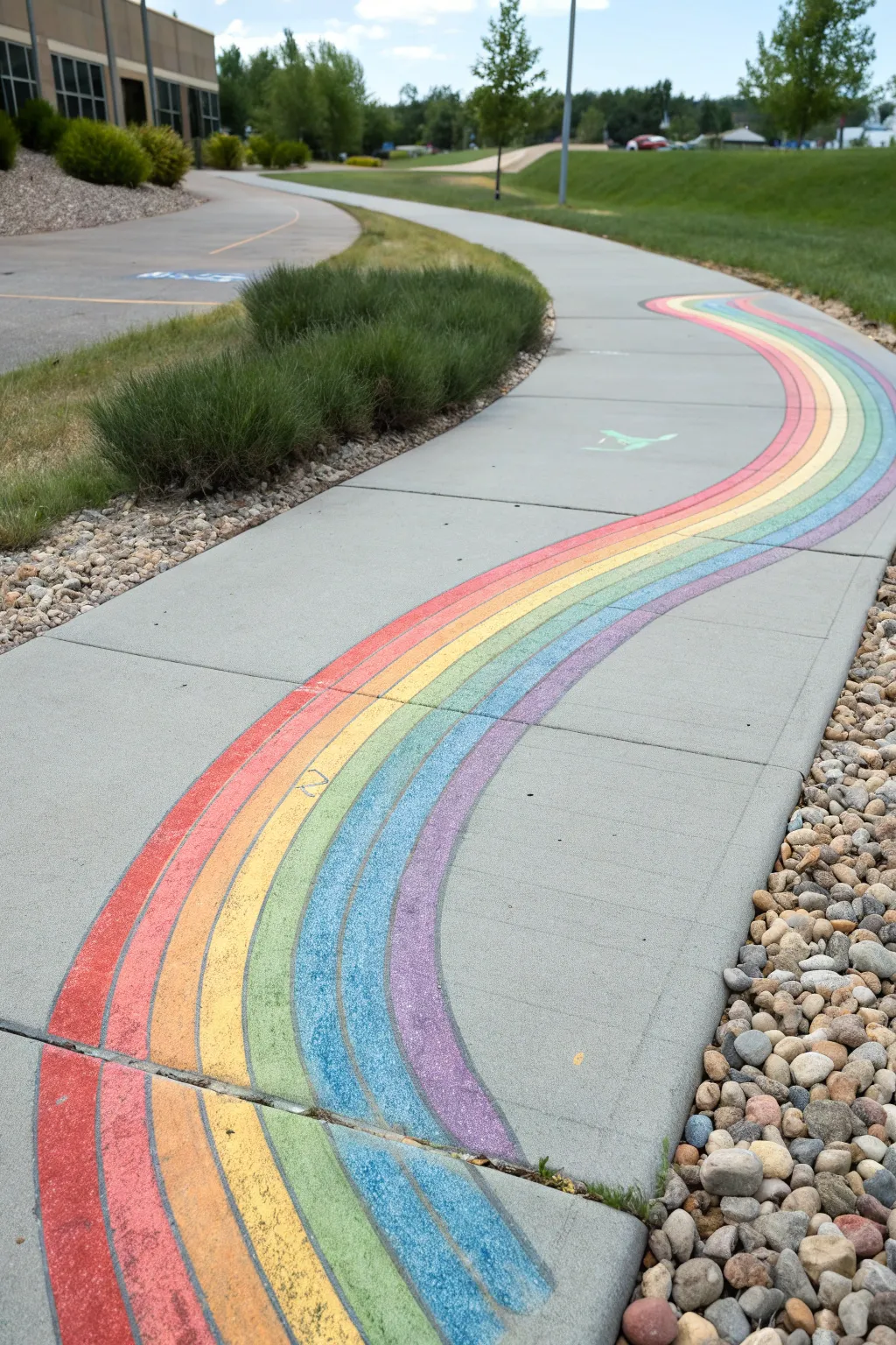 Brighten up your day with a splash of color! 🌈✨ Let your kids' creativity shine on your driveway with these delightful rainbow paths.