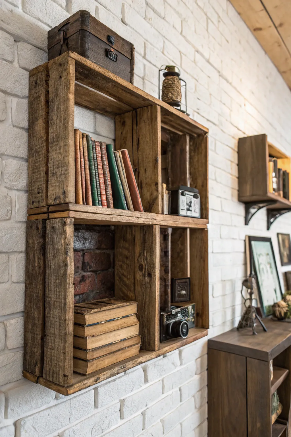 Transform old crates into stunning shelving solutions with a touch of craftsmanship.