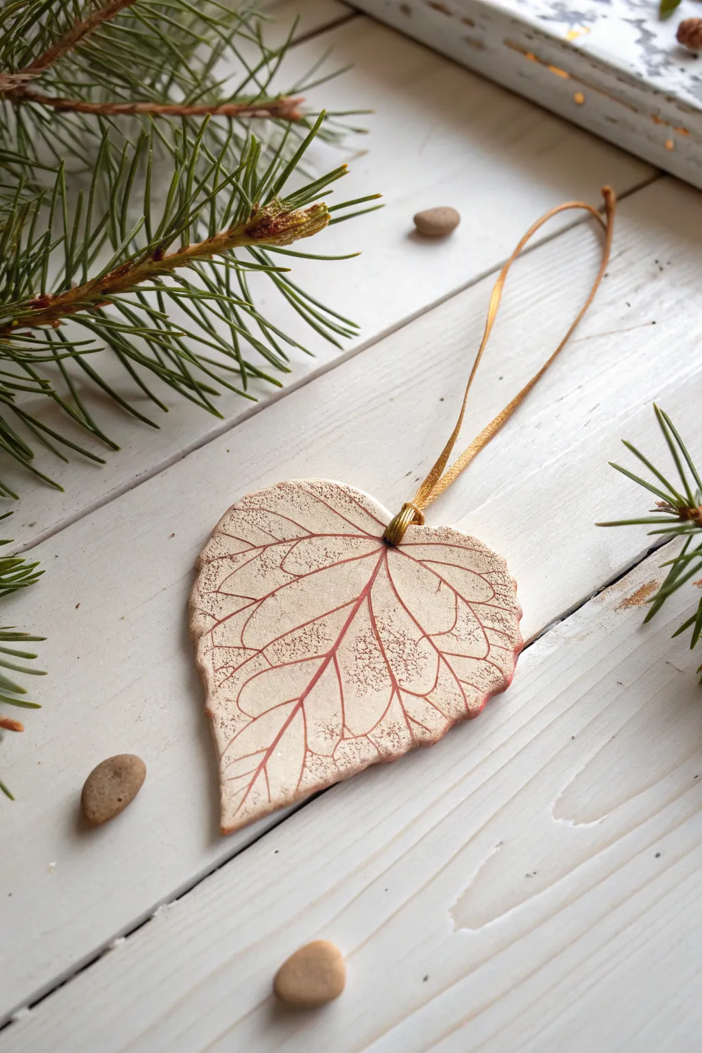Bring the beauty of nature indoors with this exquisite leaf-pressed clay ornament, a perfect blend of rustic charm and minimalist elegance.