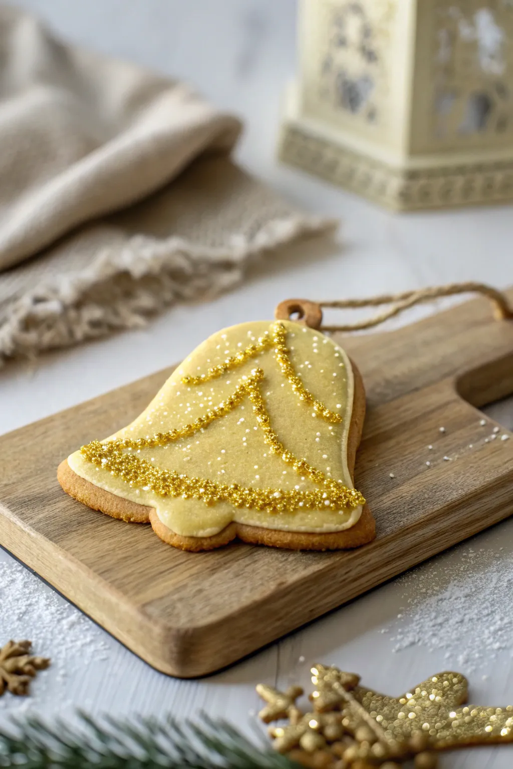 Indulge in elegance with these golden jingle bell cookies, a perfect blend of minimalist beauty and festive charm.