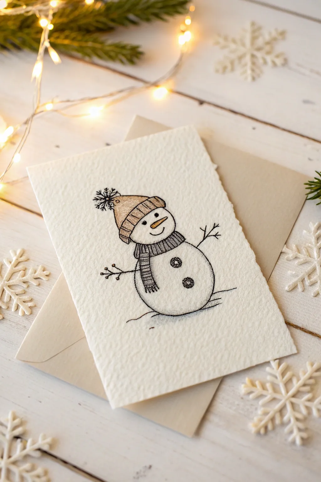Embrace the joy of simplicity with this charming snowman card, perfect for sharing holiday smiles.