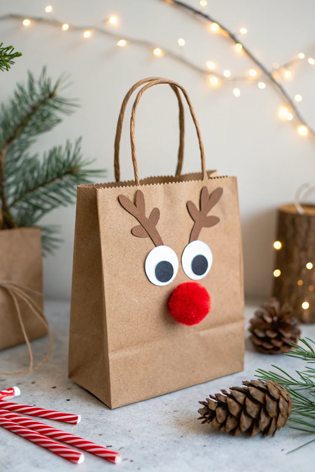Add a playful twist to your holiday gifts with this charming reindeer face bag!