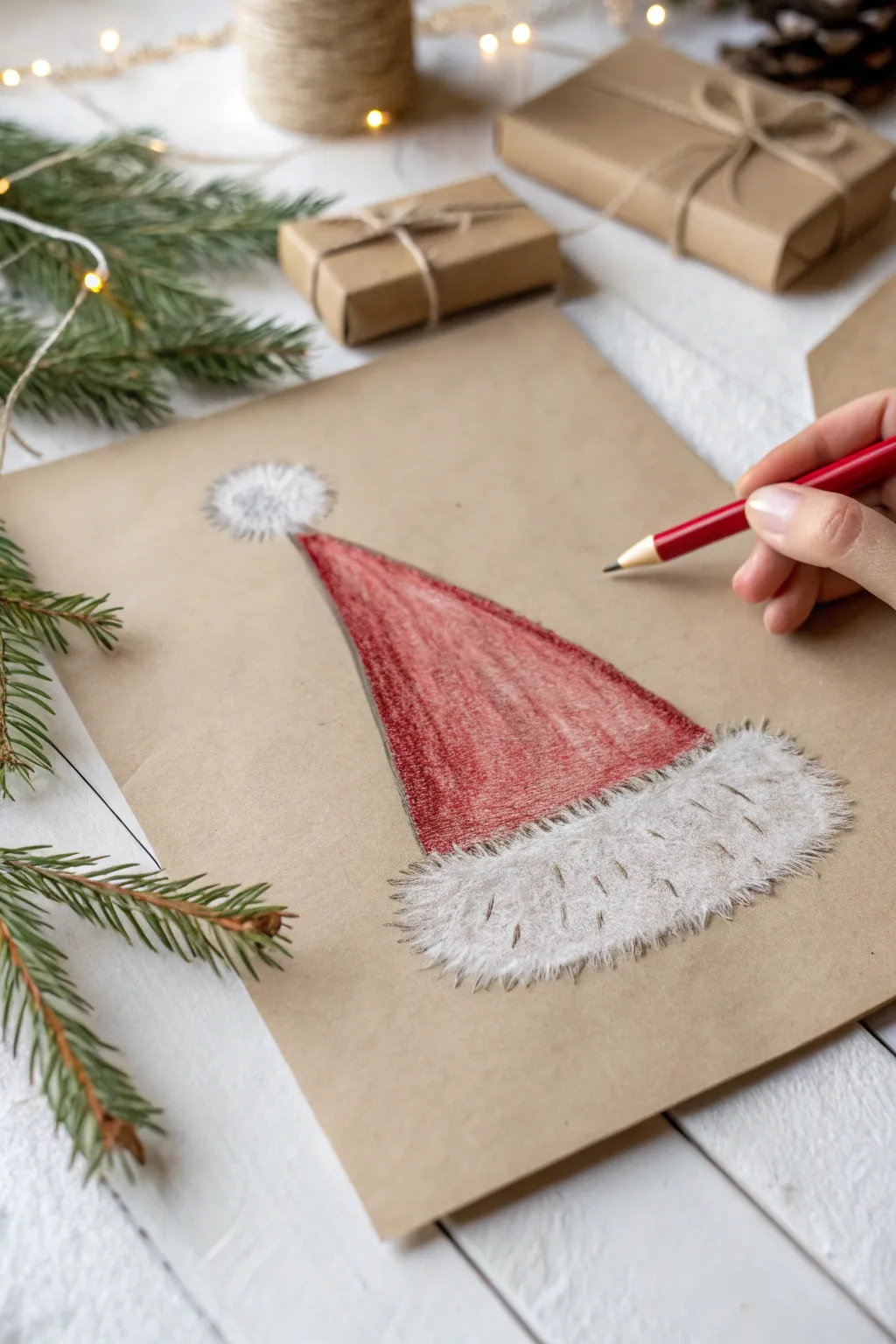 Capture the festive spirit with a charming Santa hat sketch, where simplicity meets holiday magic.