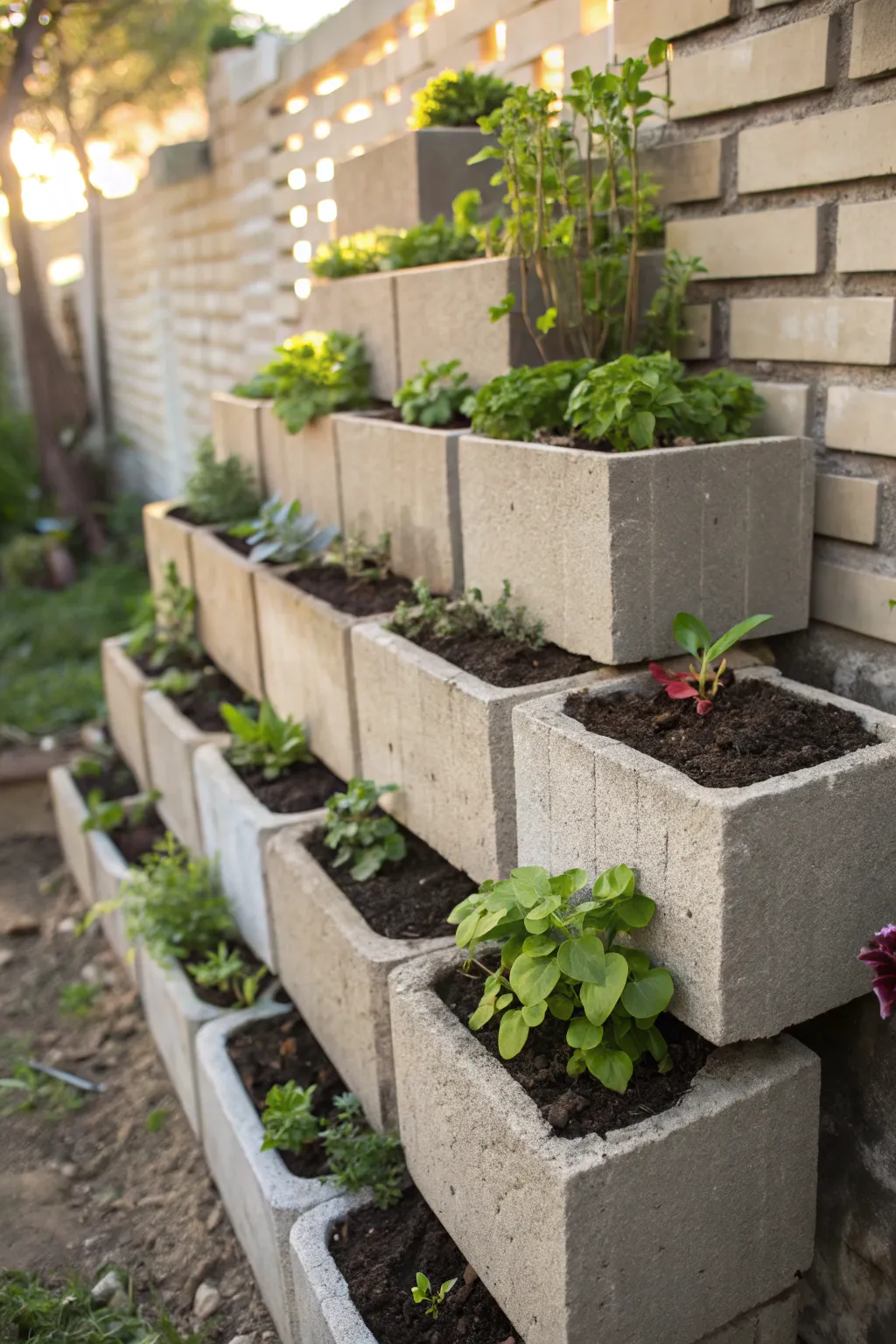 Transform your small space into a green oasis with a cinder block vertical garden.