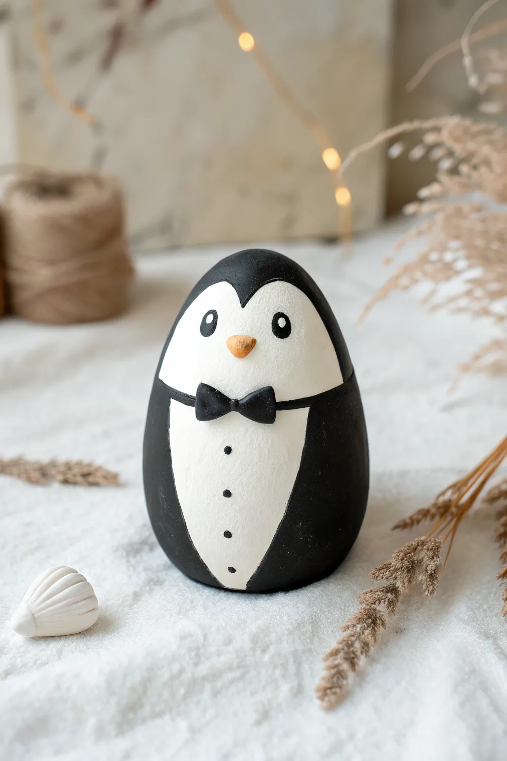 Embrace playful elegance with this minimalist clay penguin, a perfect blend of Scandinavian simplicity and Boho charm.
