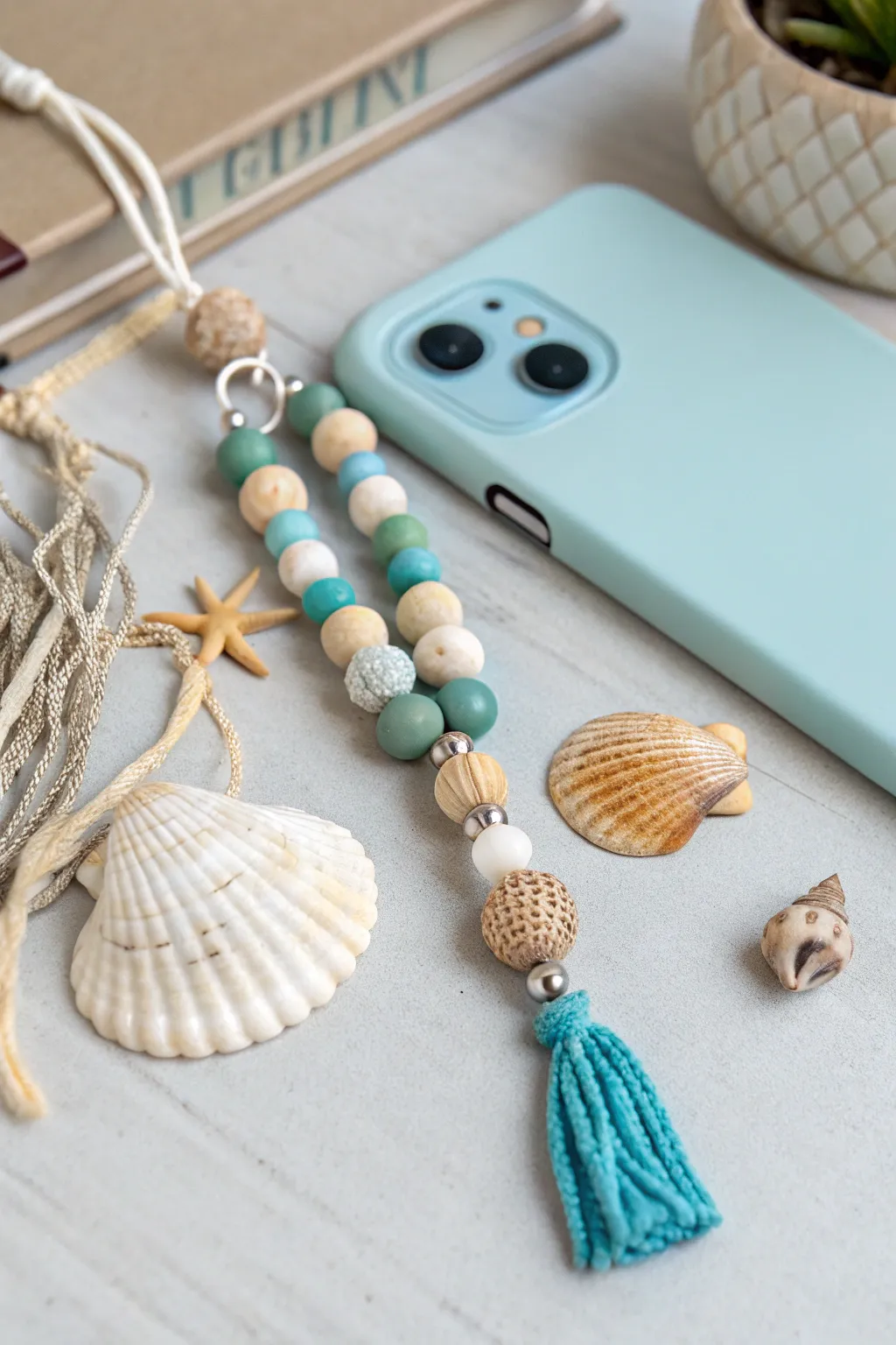 Carry a piece of the beach with you: Ocean-hued charm with a boho twist.