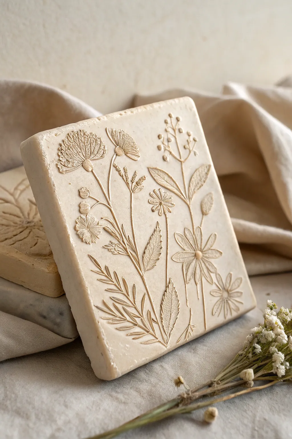 Embrace nature's beauty with handcrafted floral clay tiles, where simplicity meets elegance.
