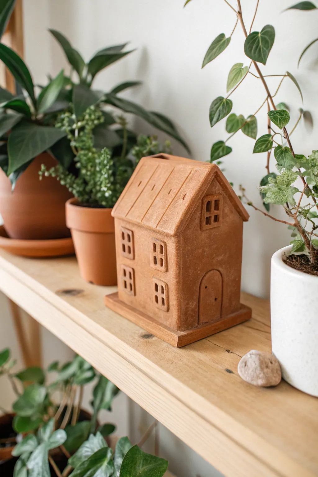 Add rustic charm to your space with a handcrafted terracotta-style house, perfect for creating a cozy, earthy vibe.