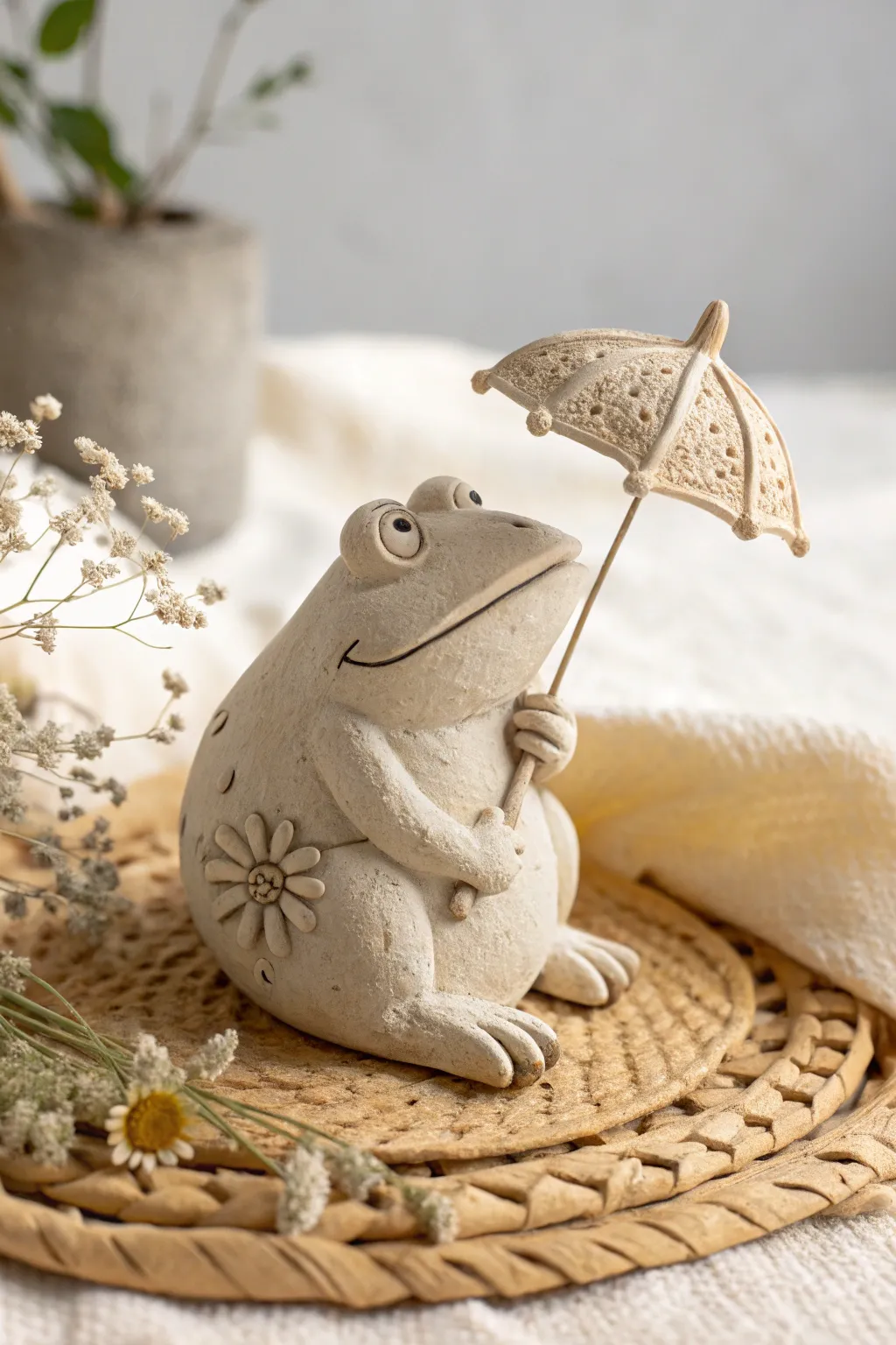 Meet your garden's charming new guardian: a whimsical clay frog with a boho twist!