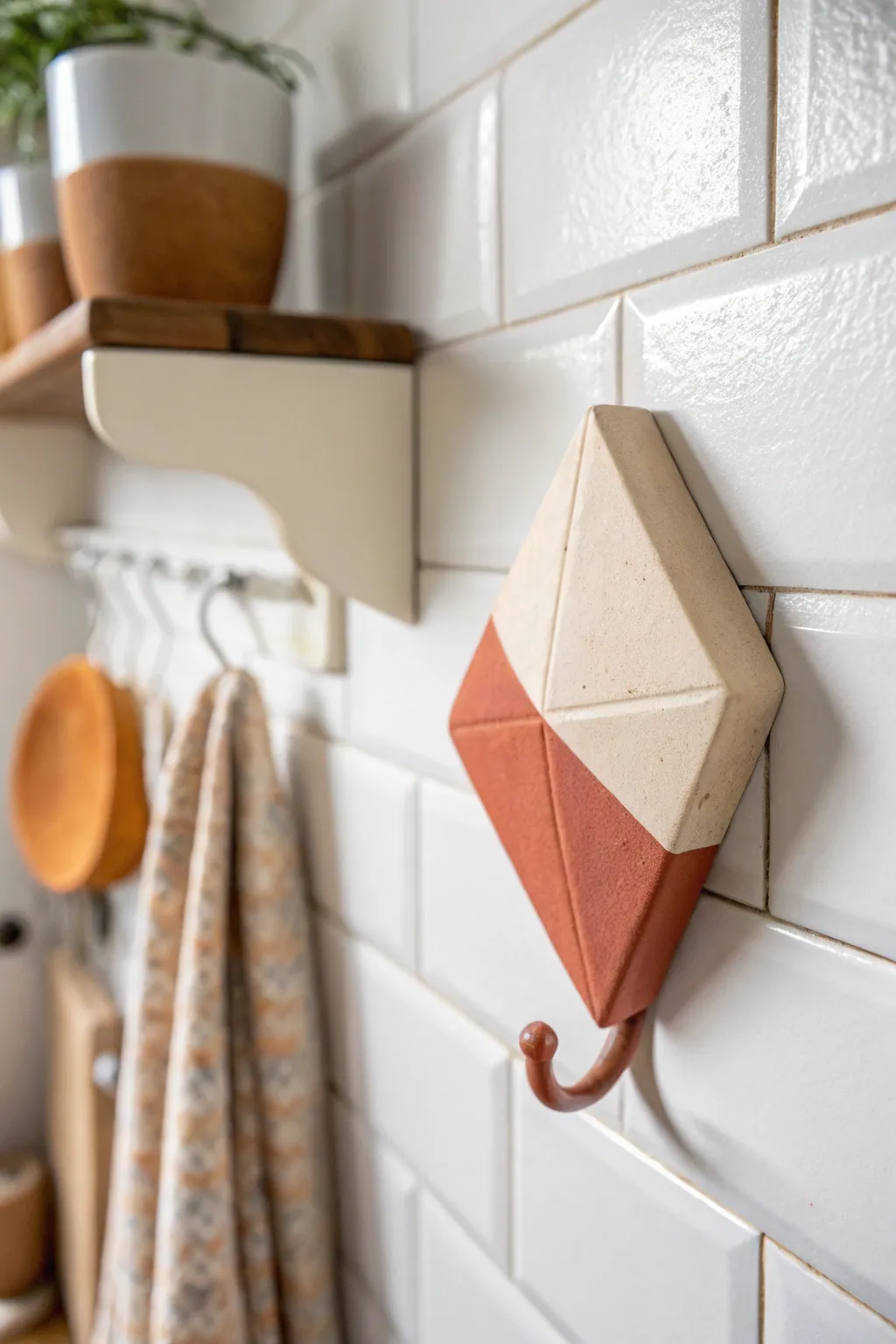 Elevate your kitchen decor with Scandinavian-inspired geometric clay hooks – where simplicity meets artistry.