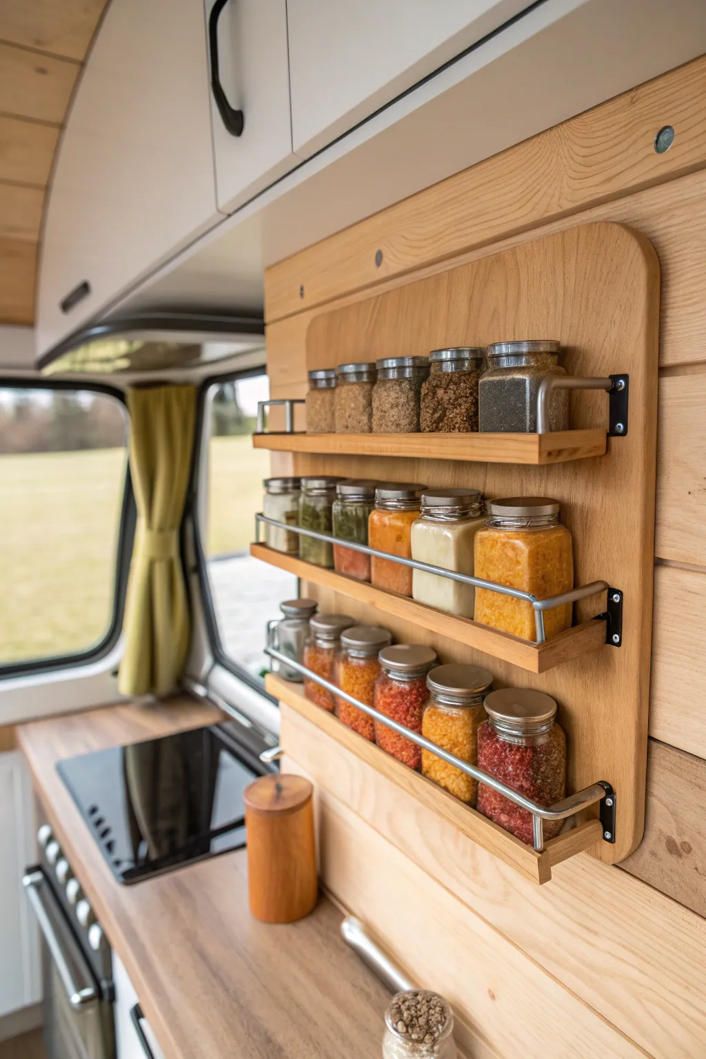 Elevate your campervan kitchen with a magnetic spice rack that blends functionality and style. 🌿✨