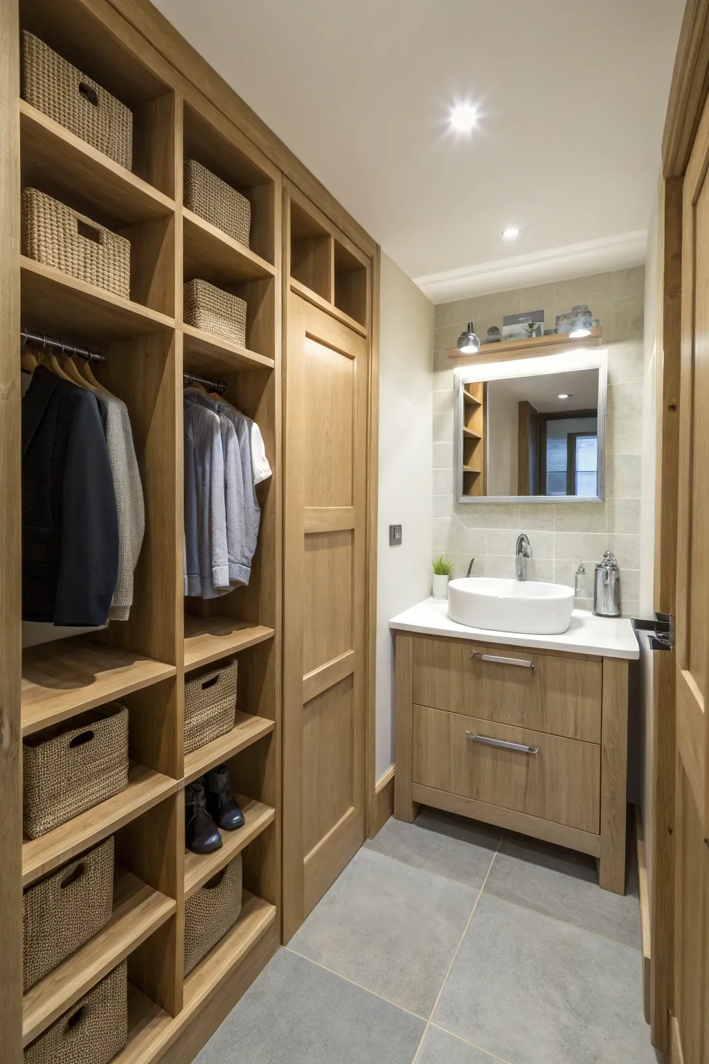 Built-in storage solutions help keep your cloakroom tidy and functional.