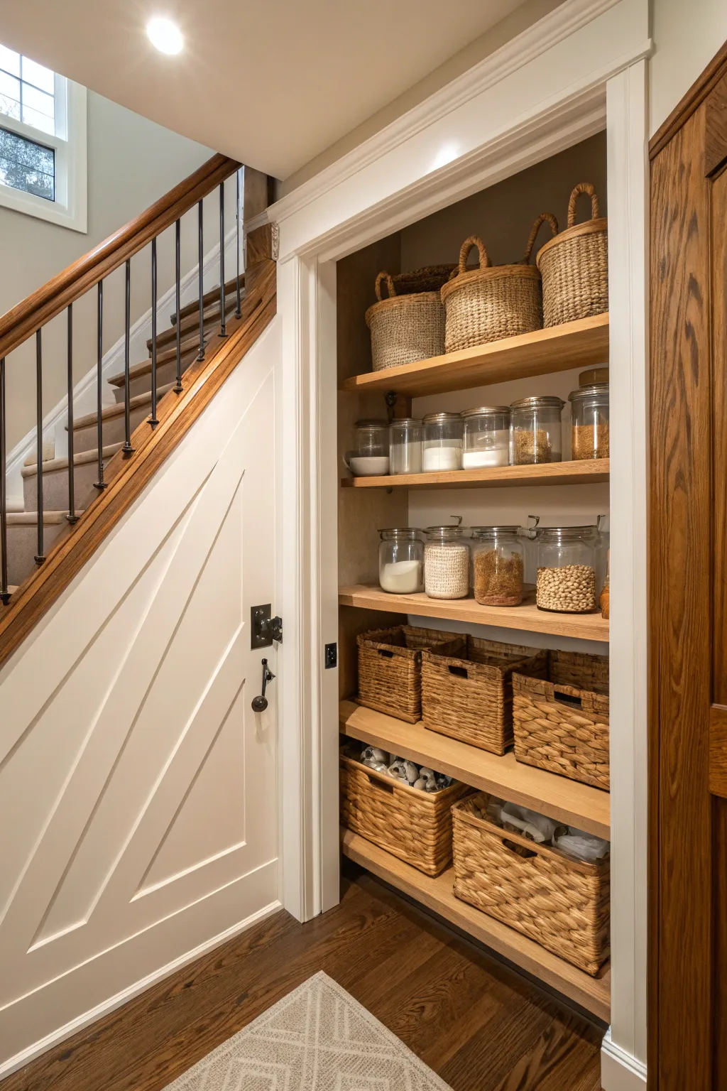 Convert your staircase into a surprise pantry, perfectly organized and hidden away. 🥫 #PantryGoals #HomeStorage