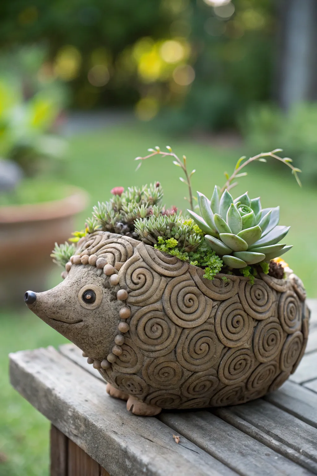 Whimsical charm meets craftsmanship with this hedgehog coil planter, a perfect blend of nature and artistry for your garden.