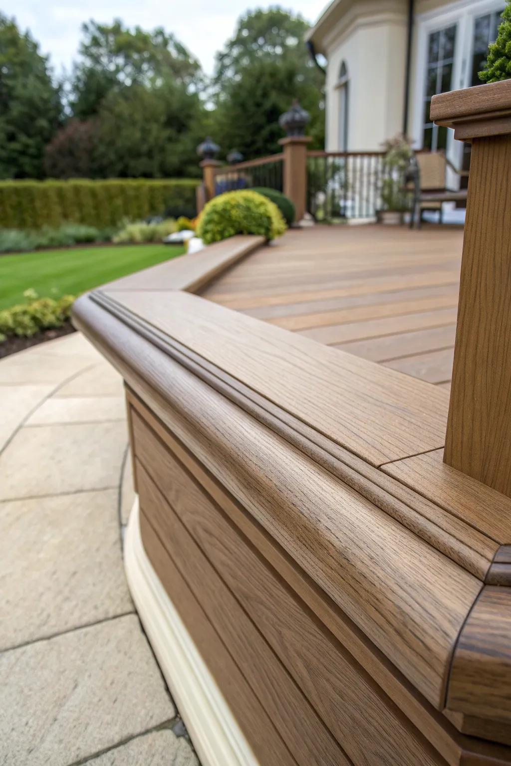 Bullnose Elegance: Where craftsmanship meets safety in composite decking.