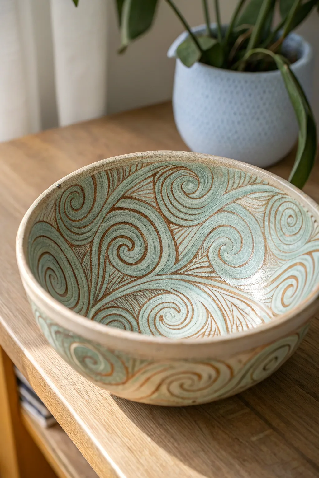 Discover the elegance of syringe glazing with mesmerizing swirls and waves that bring your ceramics to life.