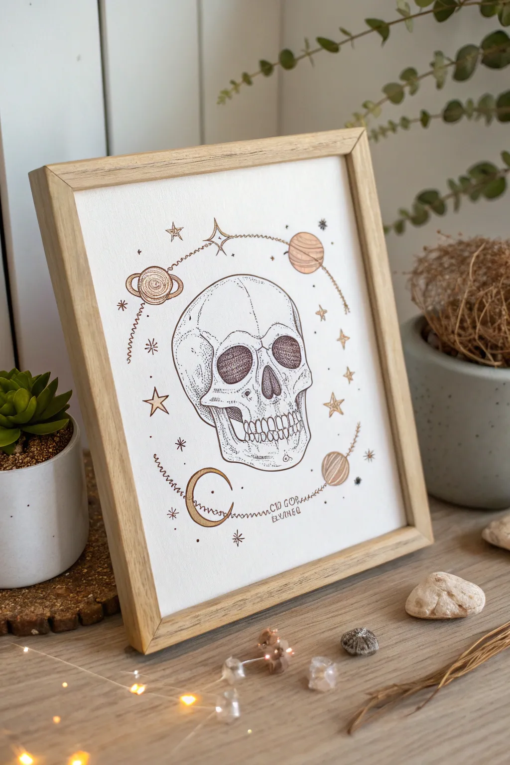 Explore the cosmos with this enchanting Galactic Skull design, where simplicity meets celestial wonder.