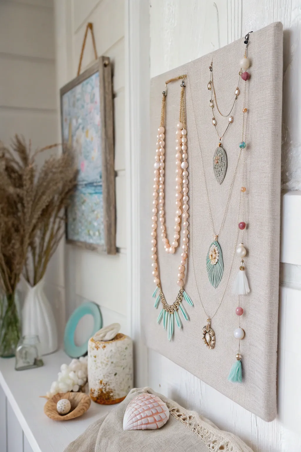 Elevate your space with the charm of mixed media art: where jewelry meets canvas in a dance of color and texture.
