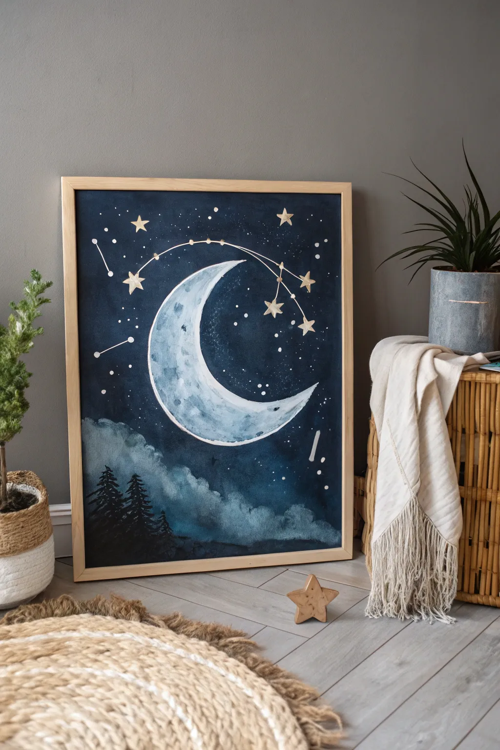 Transform your space into a tranquil retreat with a dreamy night sky painting.