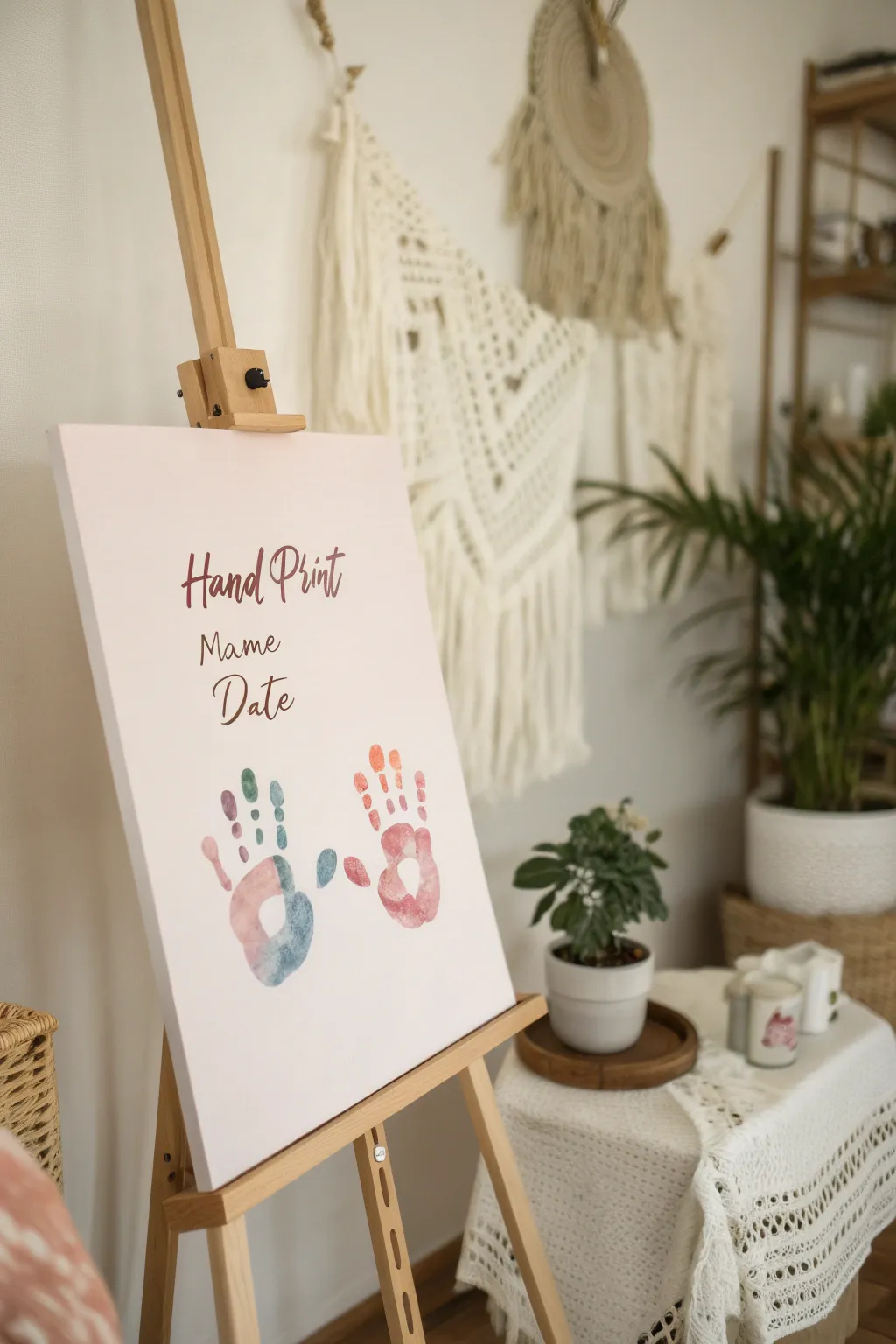 Capture your love story through art with personalized handprints and cherished dates.
