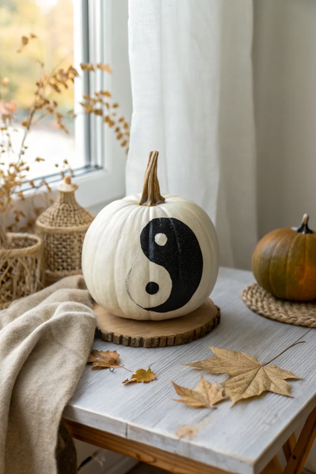 Embrace harmony with a yin and yang pumpkin design, perfect for adding a touch of balance to your autumn decor.