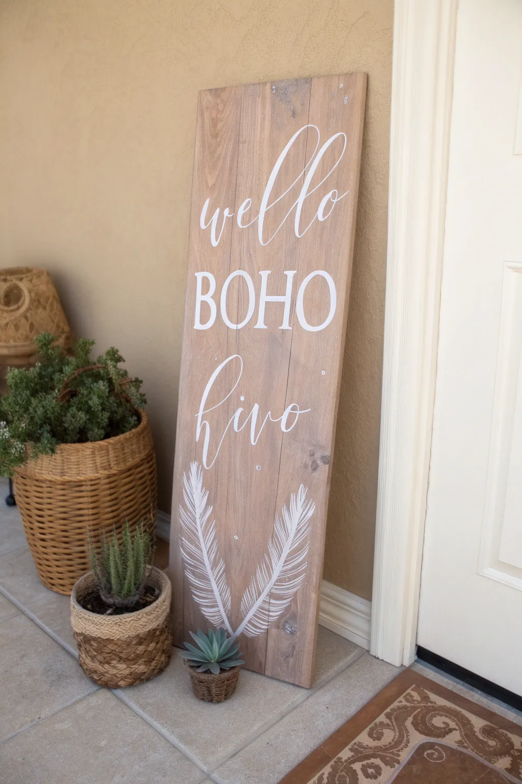 Welcome home with the warmth of a hand-painted sign, where simplicity meets natural beauty.