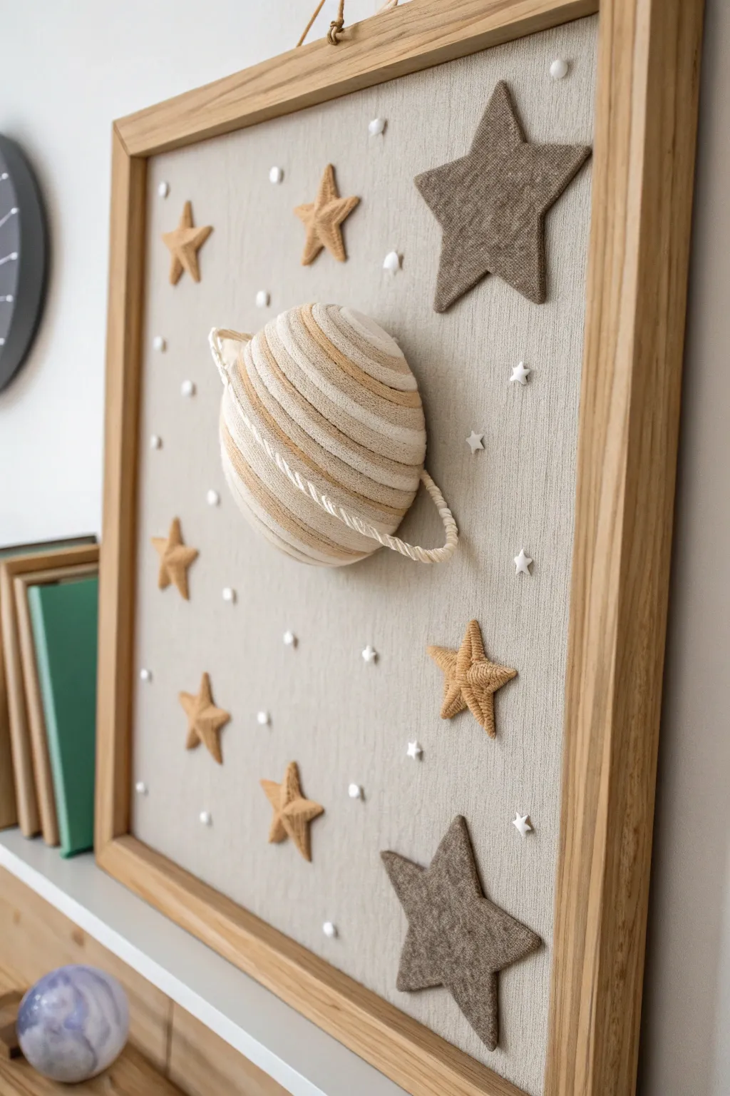 Transform your space with a cosmic touch: a minimalist bulletin board that invites interaction and creativity.