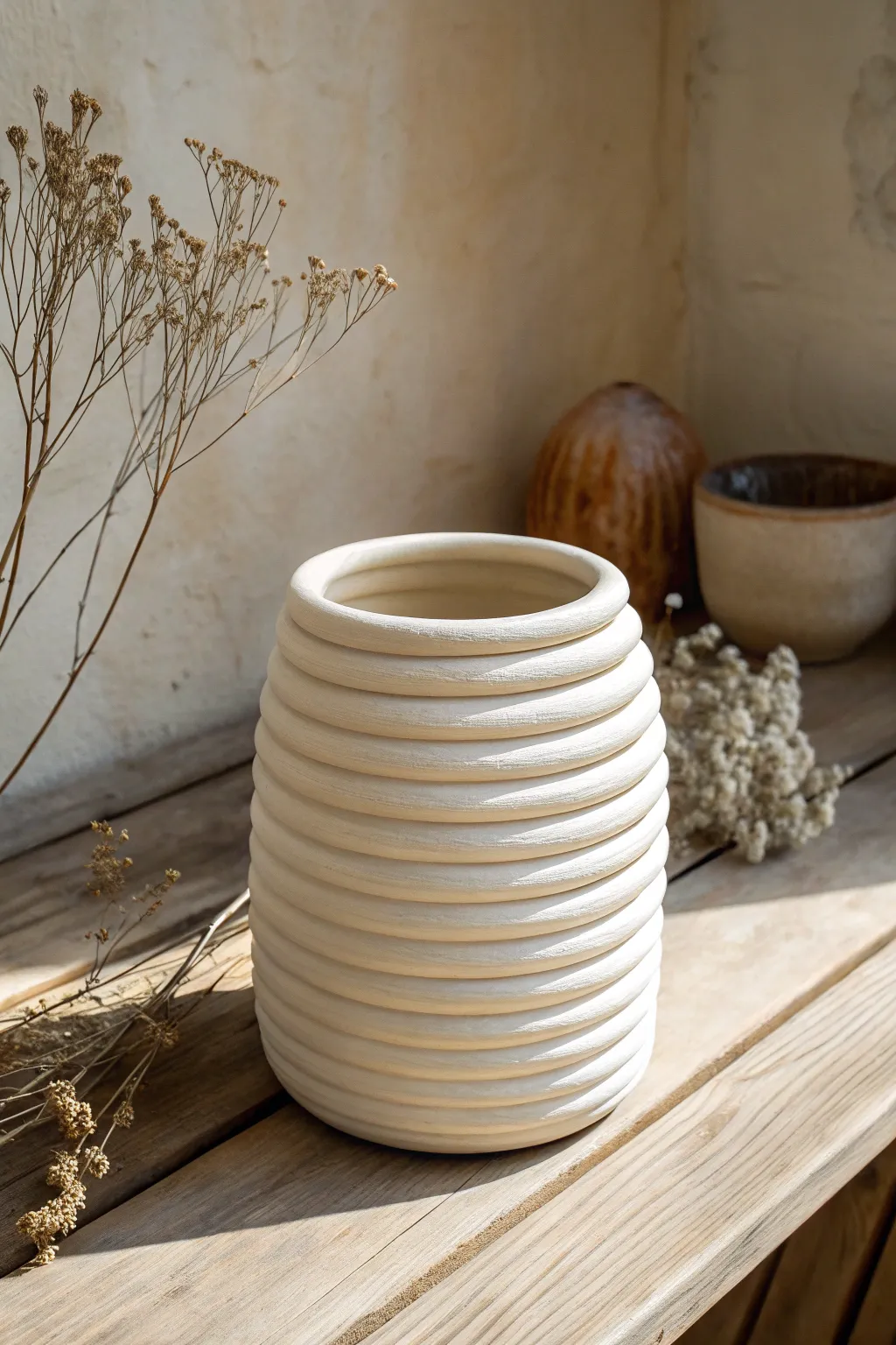 Embrace modern elegance with this minimalist coil pot, where sleek lines meet natural beauty.