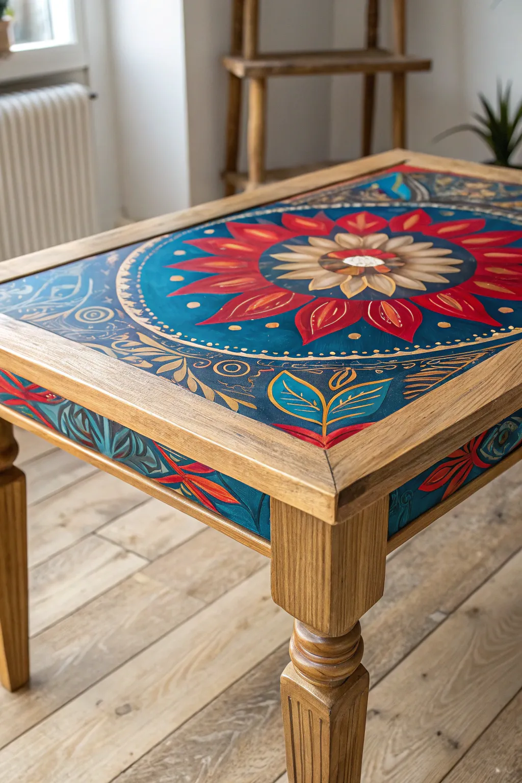 Transform your space with a bold burst of color! This DIY painted tabletop is a perfect blend of Scandinavian minimalism and Boho charm.