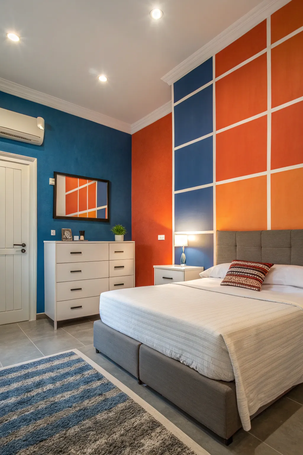 Bold color blocks can transform your bedroom into a contemporary masterpiece.