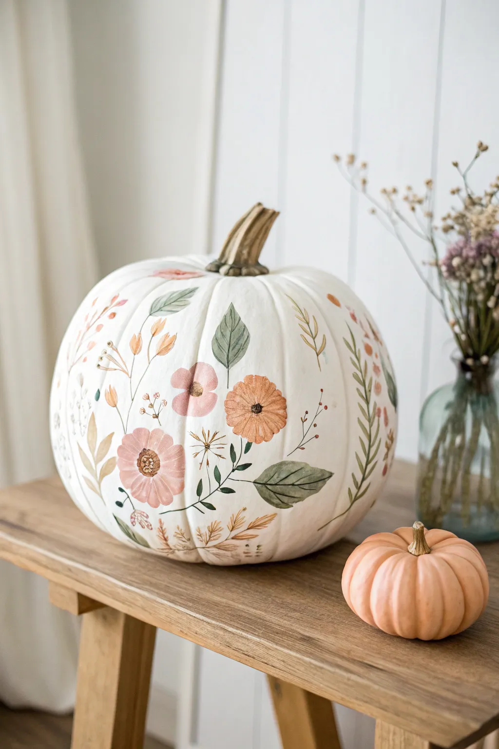 Elevate your autumn decor with a touch of floral fantasy—where pumpkins bloom with elegant, handcrafted designs.